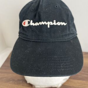 Champion Black Hat Cap Dad Baseball Adjustable Puff Logo
